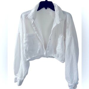 Avec Les Filles White Gauzy Button Down Shirt‎